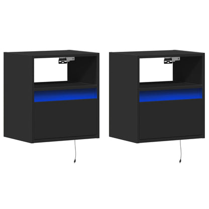 Nachtkastjes met LED's 2 st wandgemonteerd zwart