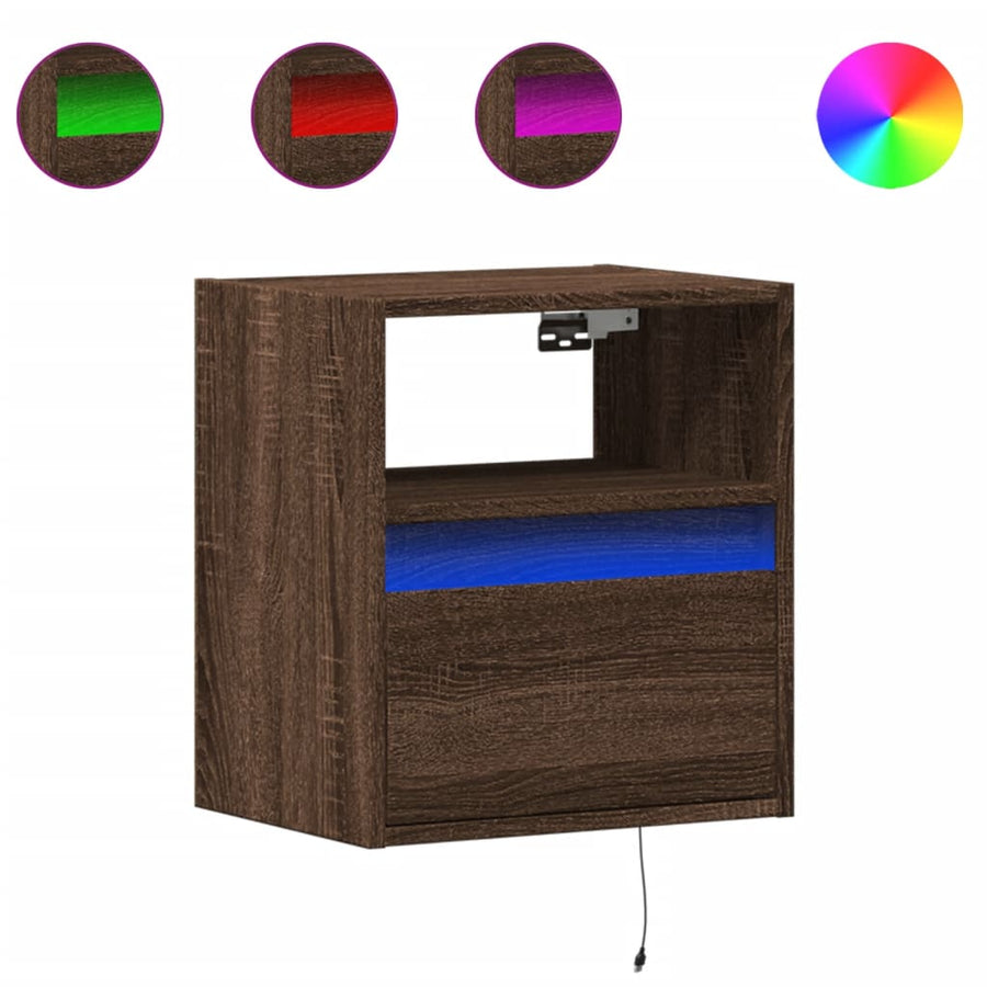 Nachtkastje met LED's wandgemonteerd bruin eikenkleur