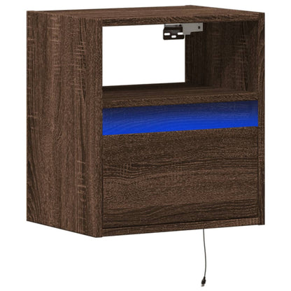 Nachtkastje met LED's wandgemonteerd bruin eikenkleur