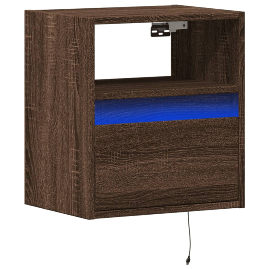 Nachtkastje met LED's wandgemonteerd bruin eikenkleur