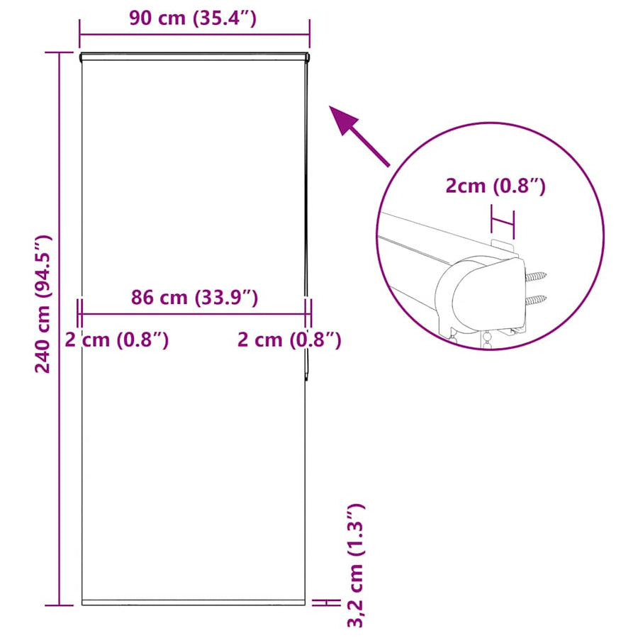 Doucherolgordijn met cassette 90x240 cm stofbreedte 86 cm