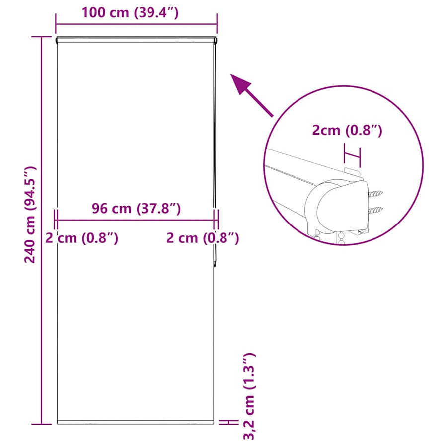 Doucherolgordijn met cassette 100x240 cm stofbreedte 96 cm