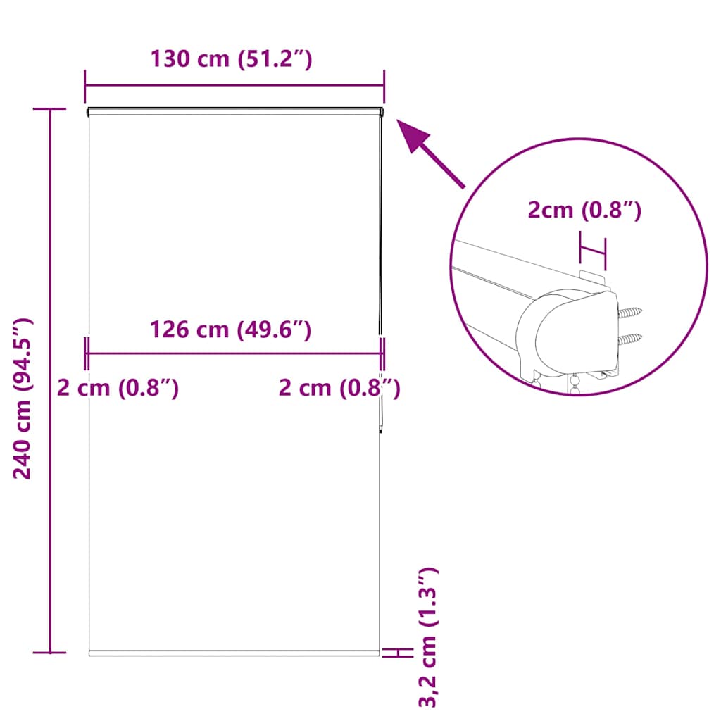 Doucherolgordijn met cassette 130x240 cm stofbreedte 126 cm