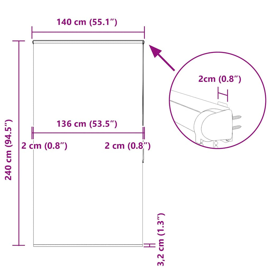 Doucherolgordijn met cassette 140x240 cm stofbreedte 136 cm