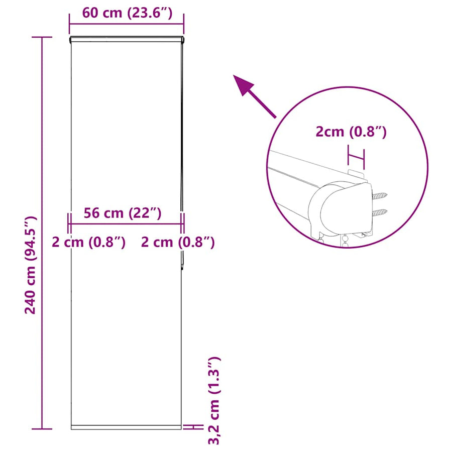 Doucherolgordijn met cassette 60x240 cm stofbreedte 56 cm