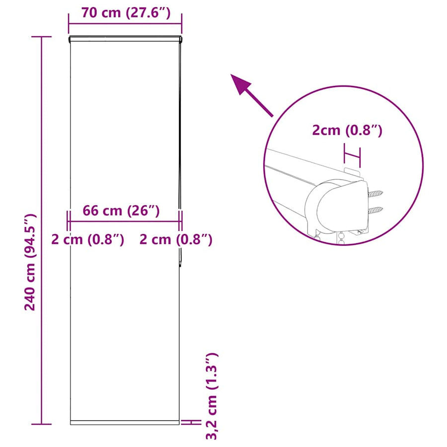 Doucherolgordijn met cassette 70x240 cm stofbreedte 66 cm