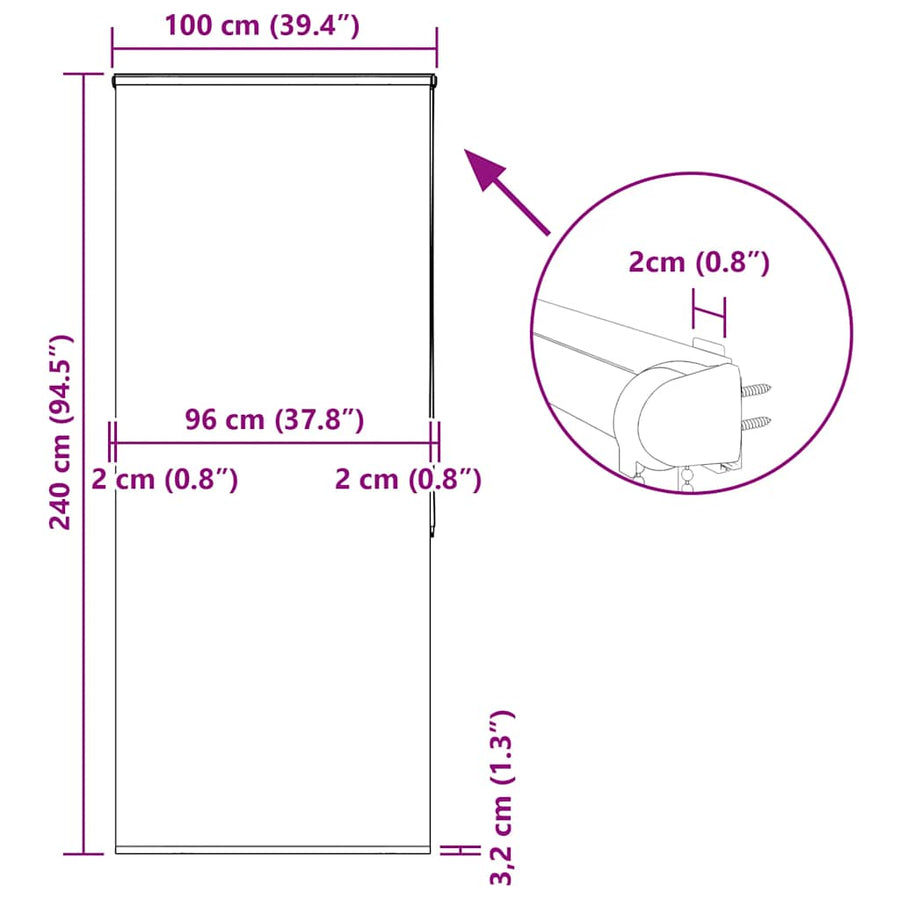 Doucherolgordijn met cassette 100x240 cm stofbreedte 96 cm