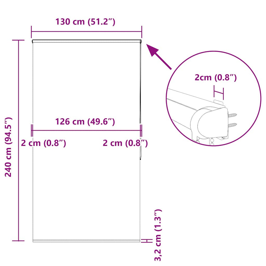 Doucherolgordijn met cassette 130x240 cm stofbreedte 126 cm