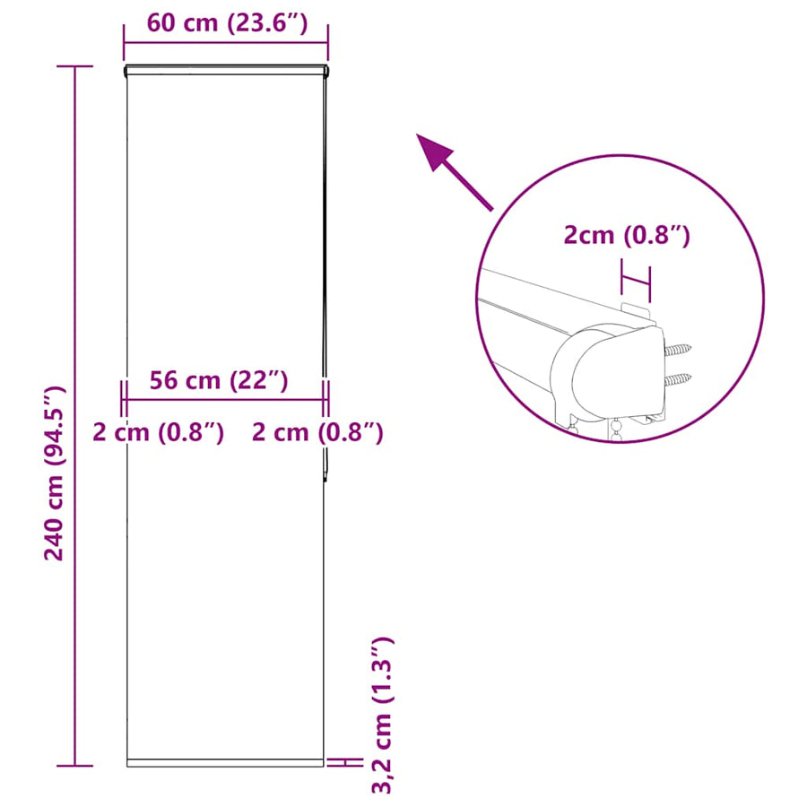 Doucherolgordijn met cassette 60x240 cm stofbreedte 56 cm