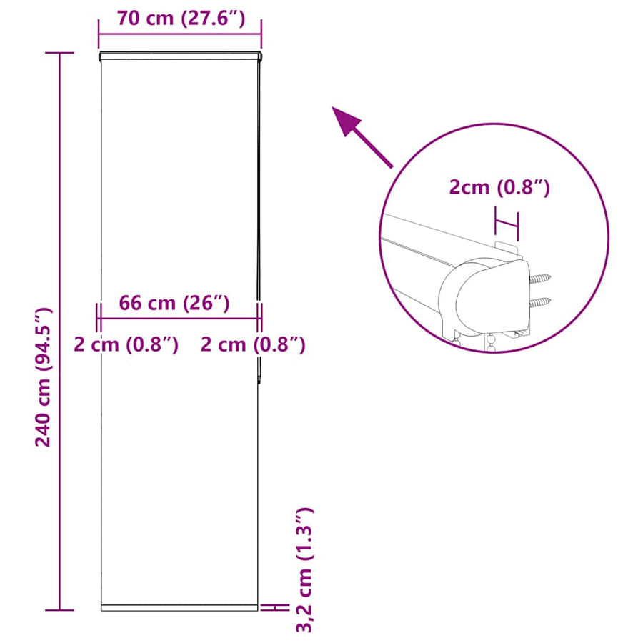 Doucherolgordijn met cassette 70x240 cm stofbreedte 66 cm