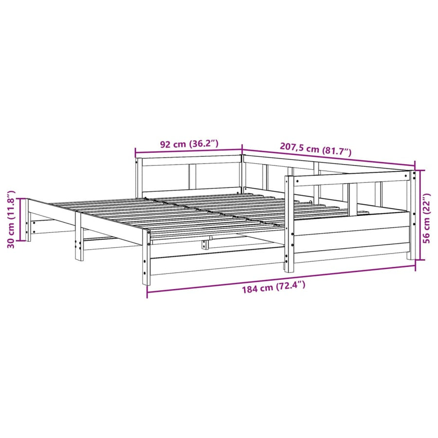 Slaapbank zonder matras 90x200 cm massief grenenhout wit