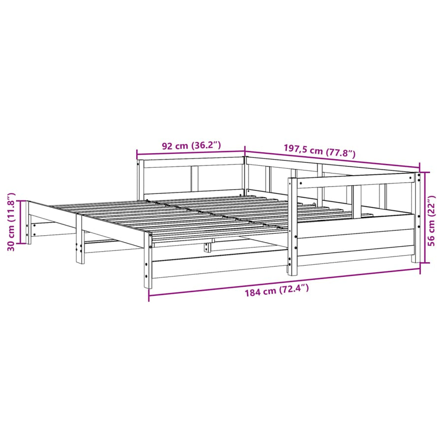 Slaapbank zonder matras 90x190 cm massief grenenhout wasbruin
