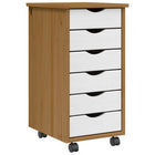 MOSS chest of drawers, mobile, solid pine, honey brown