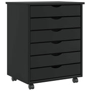Ladekast massief grenenhout zwart verrijdbaar 53x39x65.5 cm
