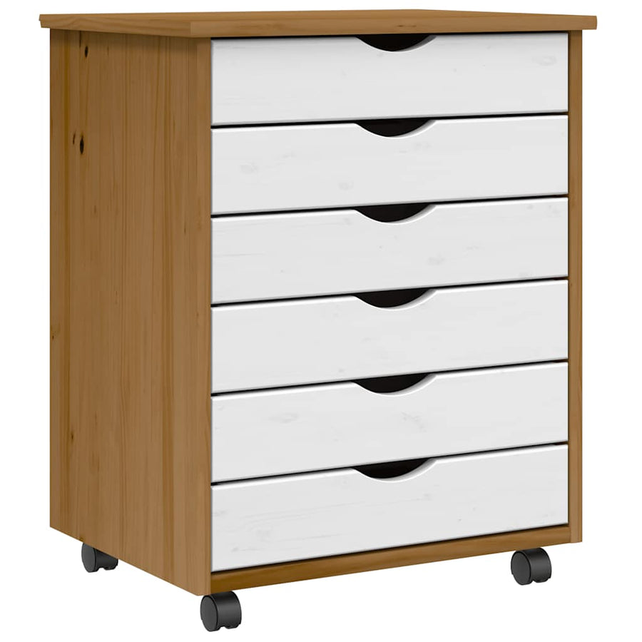 Ladekast Moss Verrijdbaar Massief Grenenhout Honingbruin En Wit 53 x 39 x 65.5 cm