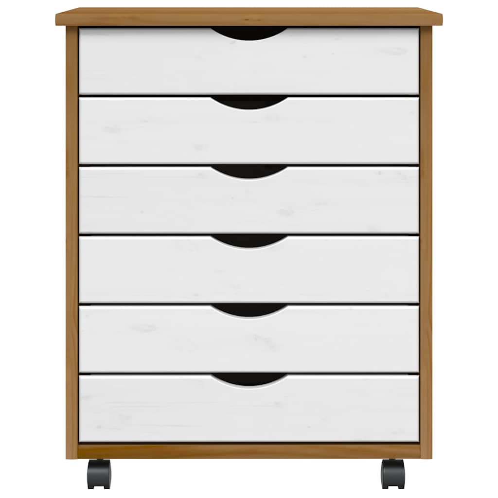 Ladekast Moss Verrijdbaar Massief Grenenhout Honingbruin En Wit 53 x 39 x 65.5 cm
