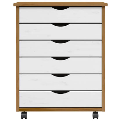 Ladekast Moss Verrijdbaar Massief Grenenhout Honingbruin En Wit 53 x 39 x 65.5 cm