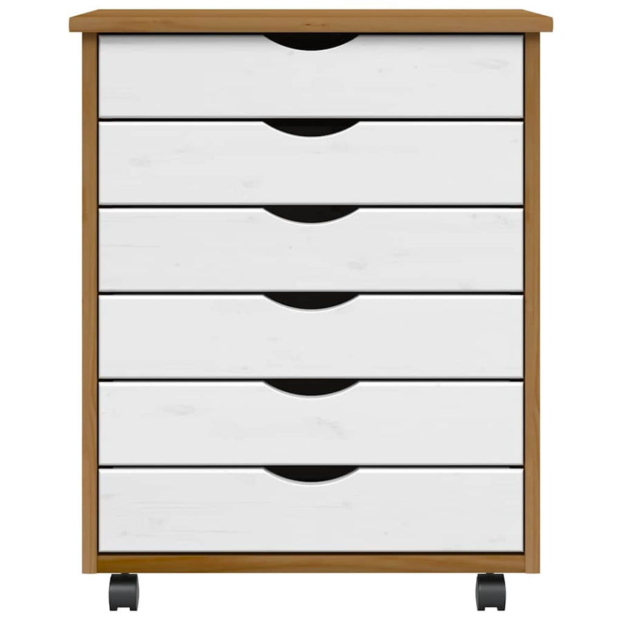 Ladekast Moss Verrijdbaar Massief Grenenhout Honingbruin En Wit 53 x 39 x 65.5 cm