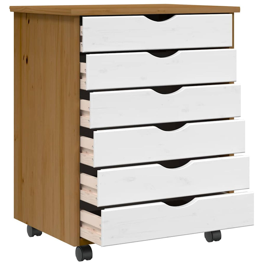 Ladekast Moss Verrijdbaar Massief Grenenhout Honingbruin En Wit 53 x 39 x 65.5 cm