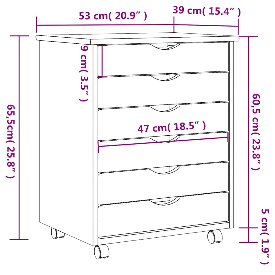 Ladekast Moss Verrijdbaar Massief Grenenhout Honingbruin En Wit 53 x 39 x 65.5 cm