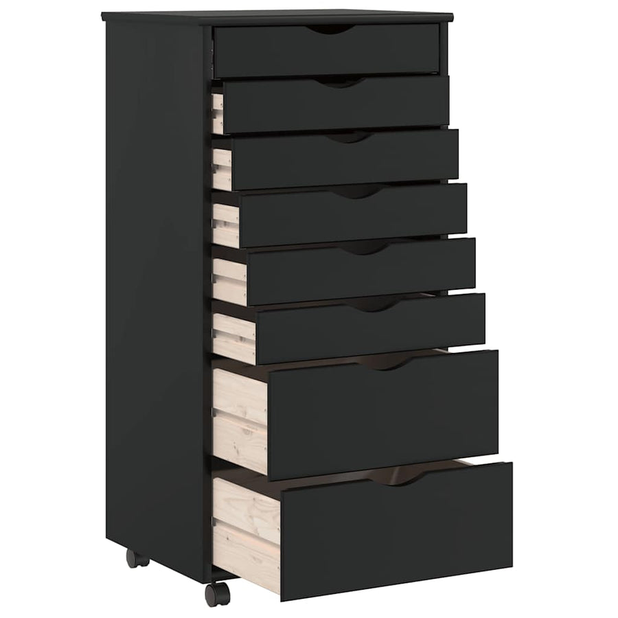 Ladekast Moss Verrijdbaar Massief Grenenhout Zwart 53 x 39 x 103 cm