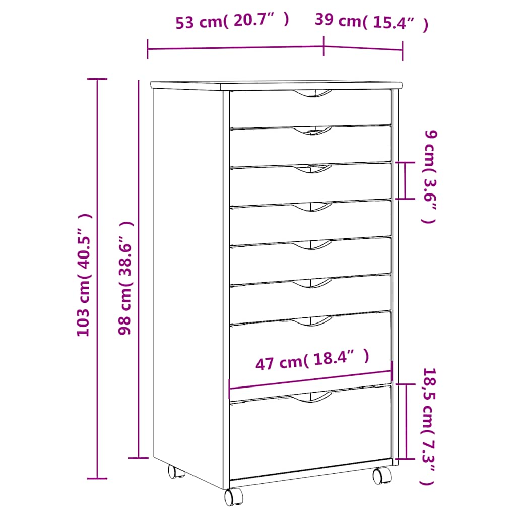 Ladekast Moss Verrijdbaar Massief Grenenhout Zwart 53 x 39 x 103 cm