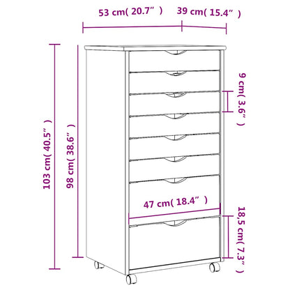 Ladekast Moss Verrijdbaar Massief Grenenhout Zwart 53 x 39 x 103 cm