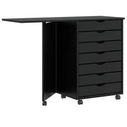 Rolkast met bureau 105.5x39x74.5 cm massief grenenhout zwart