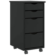 Ladekast massief grenenhout 34x39x65,5 cm zwart verrijdbaar