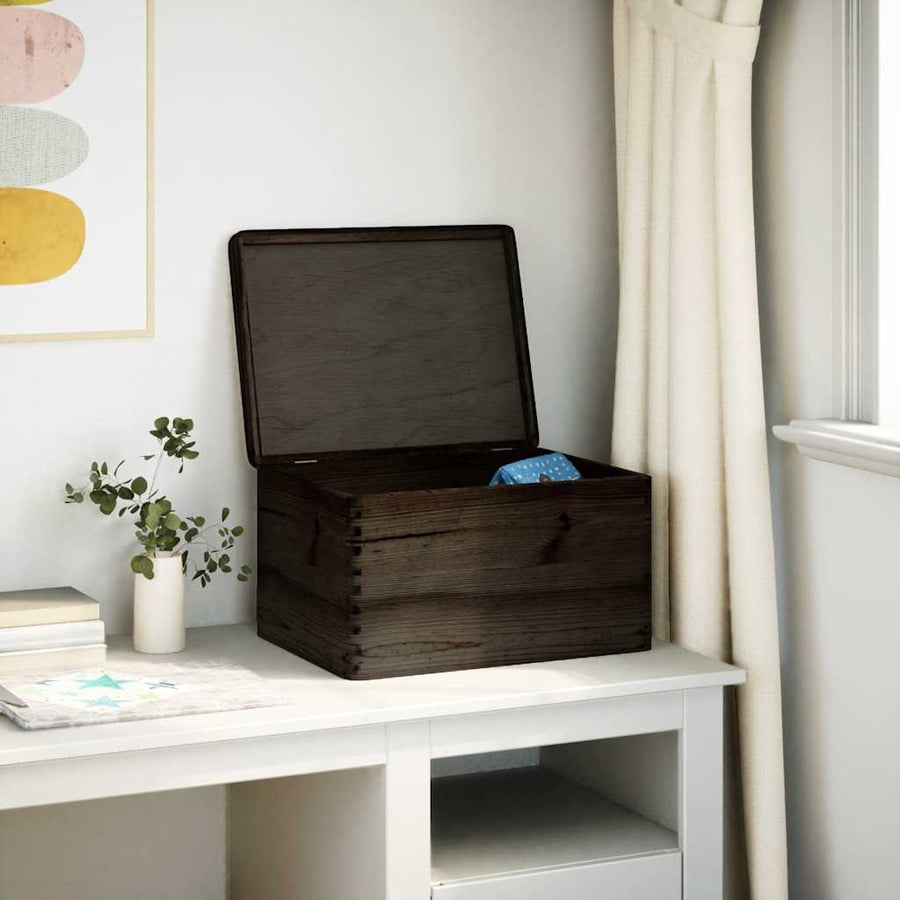 Houten kist met deksel 40x30x23 cm massief grenenhout zwart