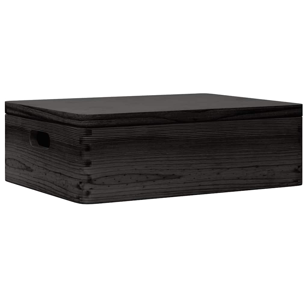 Houten kist met deksel&handvatten 40x30x13cm grenenhout zwart