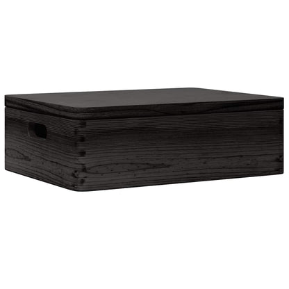 Houten kist met deksel&handvatten 40x30x13cm grenenhout zwart