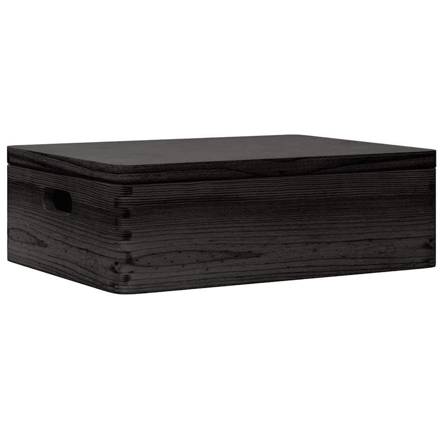 Houten kist met deksel&handvatten 40x30x13cm grenenhout zwart