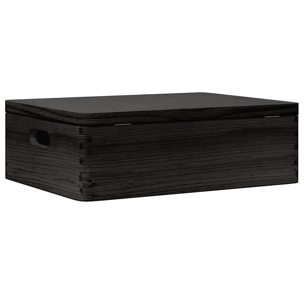 Houten kist met deksel&handvatten 40x30x13cm grenenhout zwart