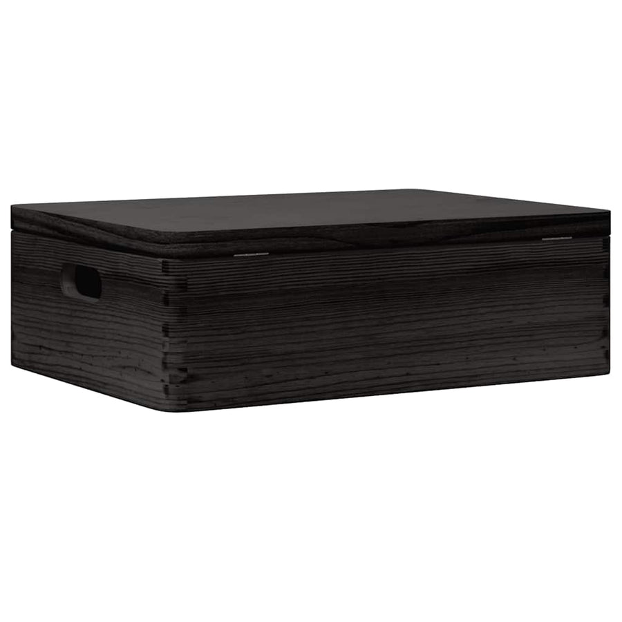 Houten kist met deksel&handvatten 40x30x13cm grenenhout zwart