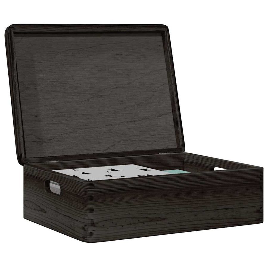 Houten kist met deksel&handvatten 40x30x13cm grenenhout zwart