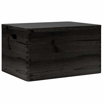Houten kist met deksel&handvatten 40x30x23cm grenenhout zwart