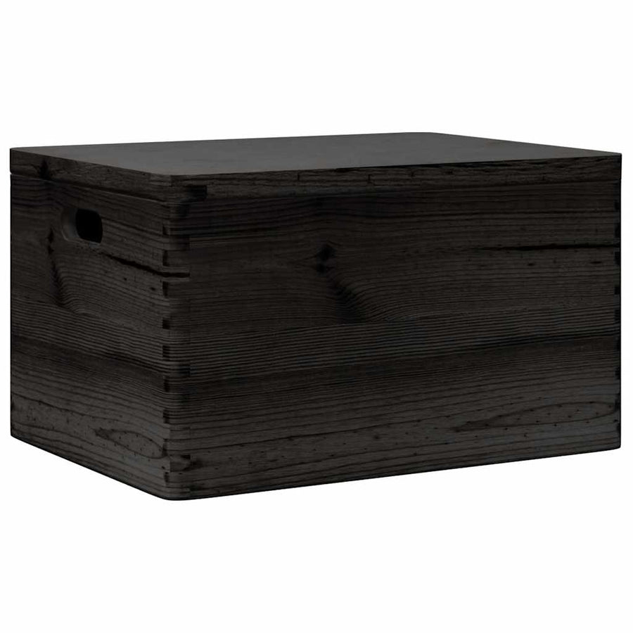 Houten kist met deksel&handvatten 40x30x23cm grenenhout zwart