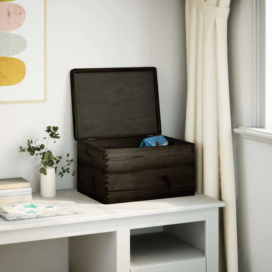 Houten kist met deksel&handvatten 40x30x23cm grenenhout zwart