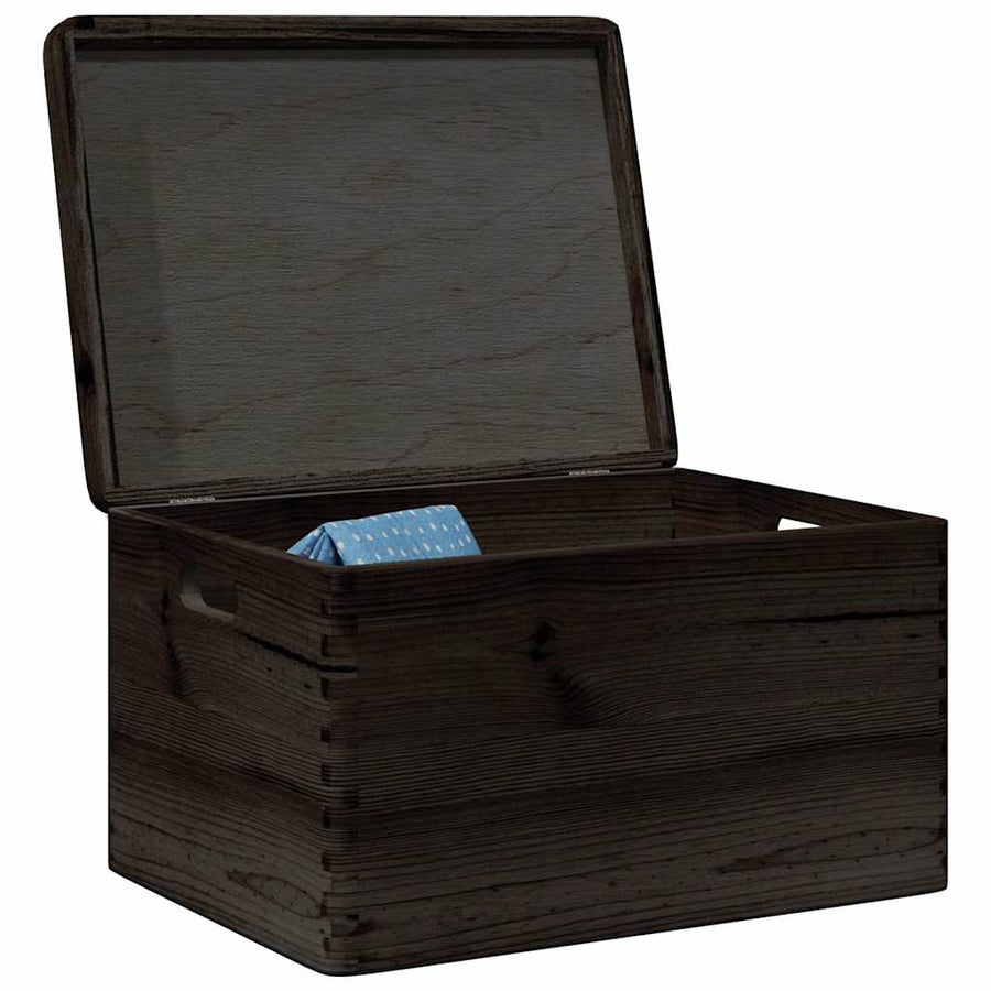 Houten kist met deksel&handvatten 40x30x23cm grenenhout zwart