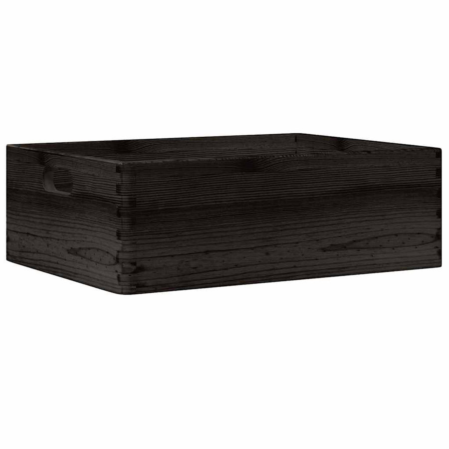 Houten kist met handvatten 40x30x13 cm massief grenenhout zwart