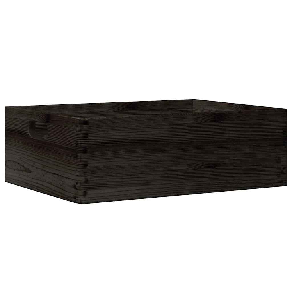Houten kist met handvatten 40x30x13 cm massief grenenhout zwart