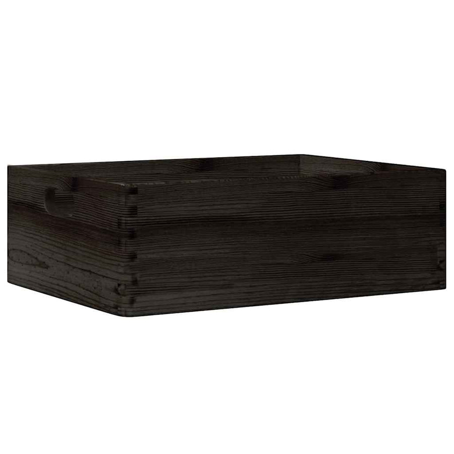 Houten kist met handvatten 40x30x13 cm massief grenenhout zwart