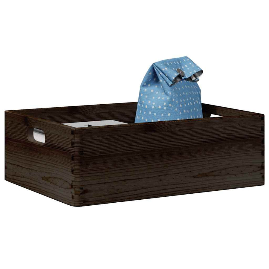 Houten kist met handvatten 40x30x13 cm massief grenenhout zwart