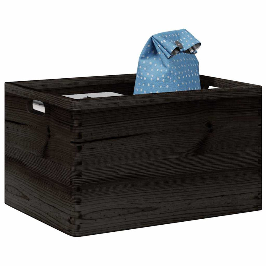 Houten kist met handvatten 40x30x23 cm massief grenenhout zwart