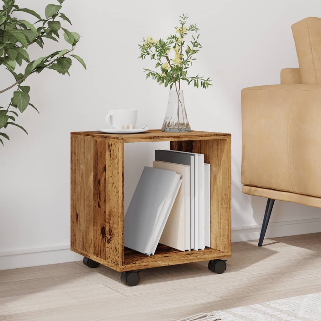 Rolkast 37x33x42,5 cm bewerkt hout oud houtkleurig