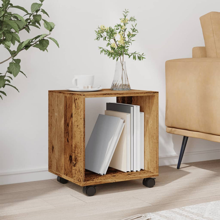 Rolkast 37x33x42,5 cm bewerkt hout oud houtkleurig