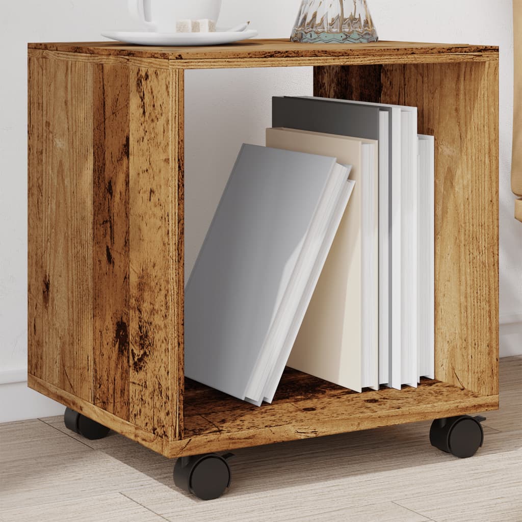 Rolkast 37x33x42,5 cm bewerkt hout oud houtkleurig