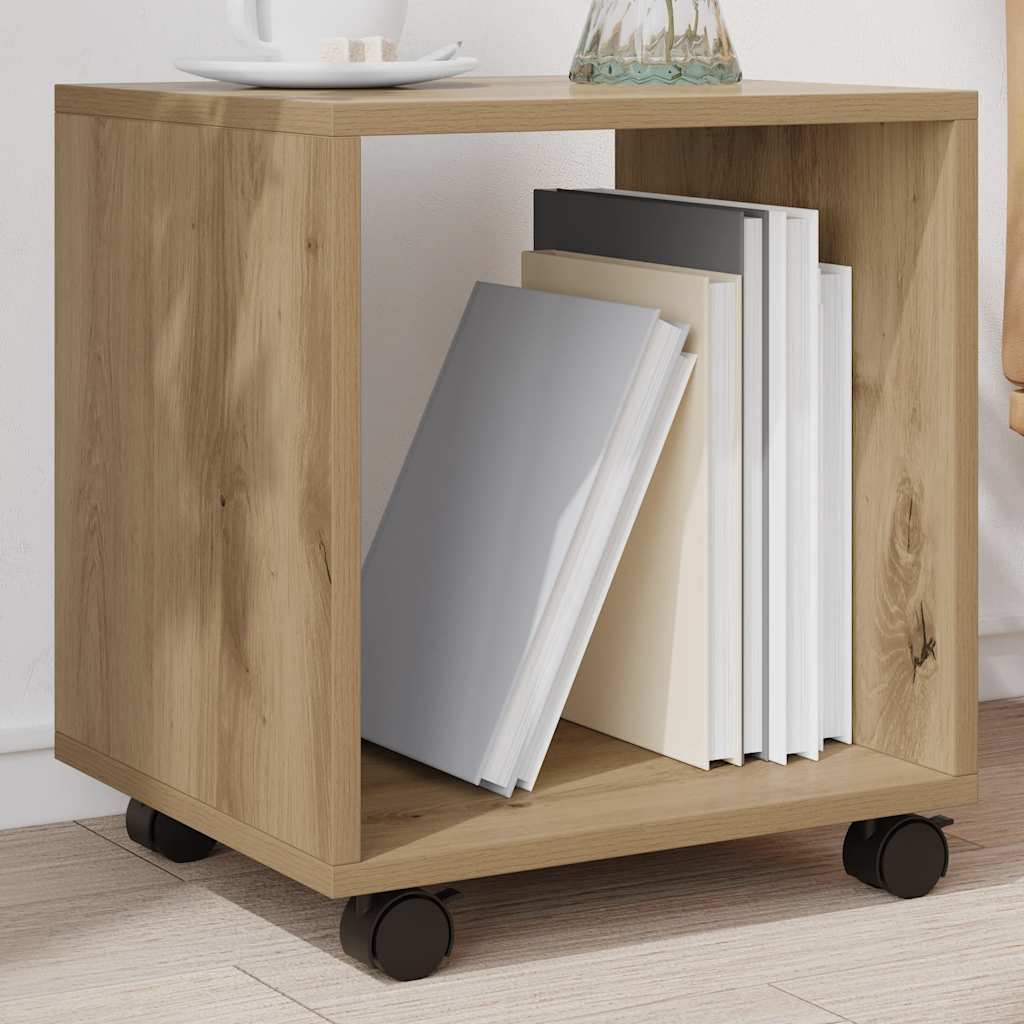 Rolkast 37x33x42,5 cm bewerkt hout artisanaal eikenkleurig