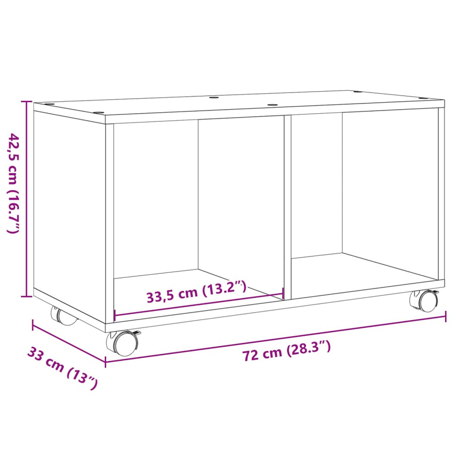 Rolkast 72x33x42,5 cm bewerkt hout wit